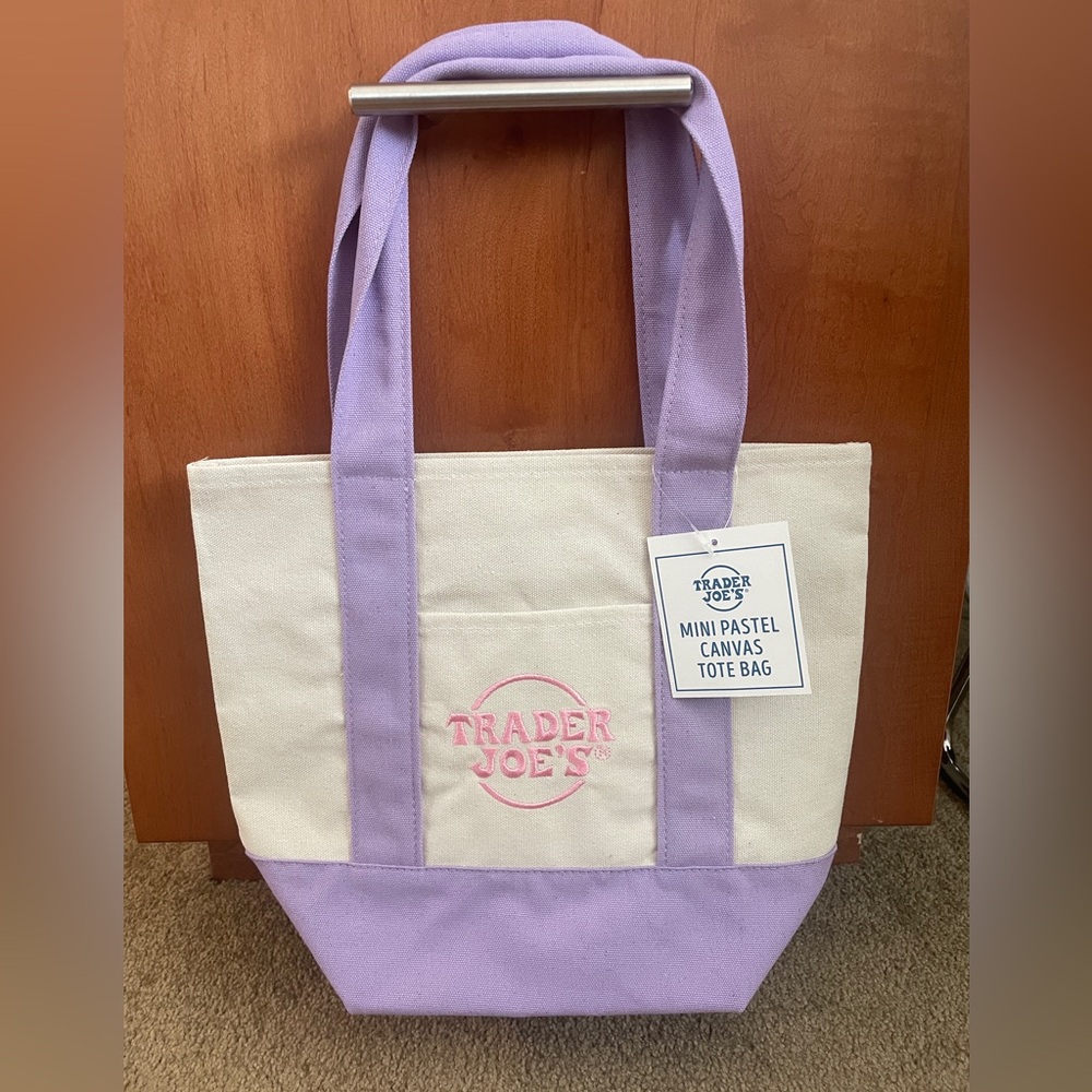 Trader Joe’s Mini Pastel Canvas Tote Bag - Easter Pink and Purple